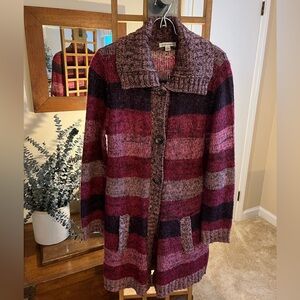 JohnPaulRichard (Lg) - burgundy stripe knit long cardigan